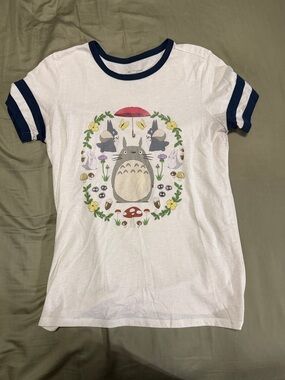 White Kids Totoro Graphic Ringer Tee with Navy Trim